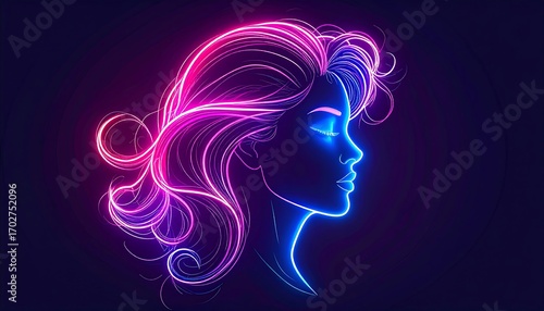 Neon profile of a woman with flowing hair
