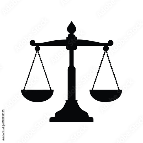 Black silhouette of a balance scale with two empty pans on white background vector