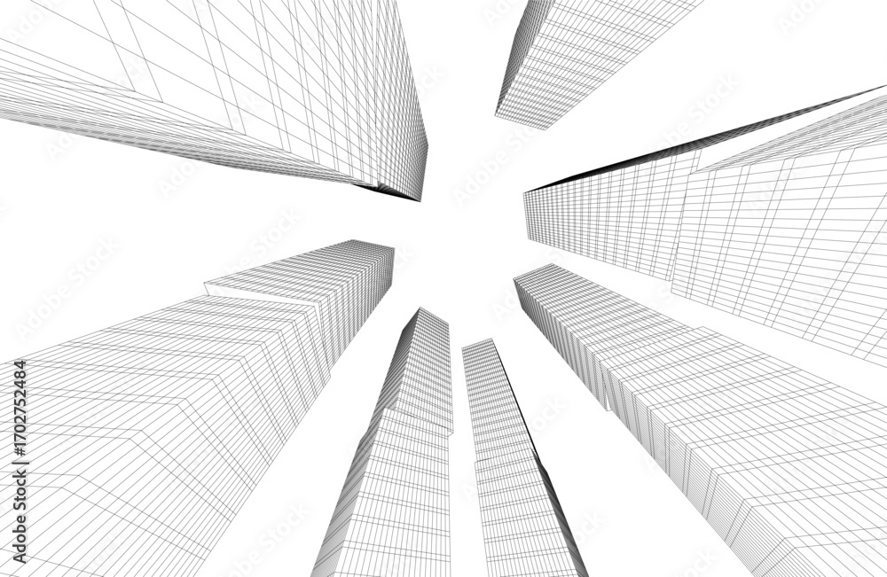 Obraz premium Abstract modern building. Architectural concept sketch. 