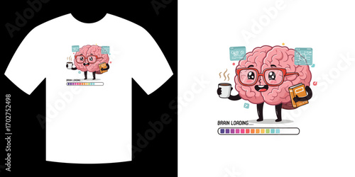 Brain Loading: A graphic of a cartoon brain wearing glasses and holding a coffee mug, with a loading bar