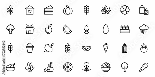 Fresh Produce Icons: A Versatile Collection of Farm-to-Table Essentials, Perfect for Food Blogs, Recipe Sites, and Healthy Lifestyle Designs, Originally a Vector