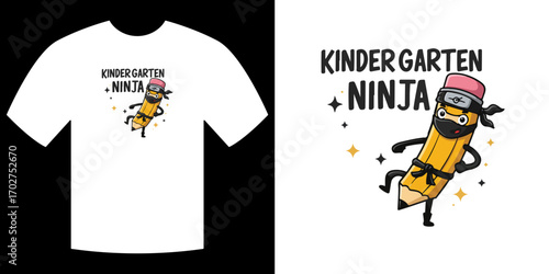Kindergarten Ninja T-Shirt: A creatively designed t-shirt featuring a dynamic pencil ninja graphic, embodies the playful spirit and exciting start to the academic year.