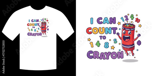Creative Crayon Design: The graphic artwork, I Can Count to Crayon showcases a vibrant cartoon crayon with charming expressions and playful numerals, designed to educate, captivate.