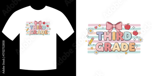 Third Grade design: A vibrant and playful Third Grade design. Illustrated with colorful and happy elements for a personalized gift or educational resource. 