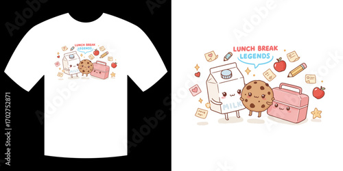 Lunch Break Legends Design: A delightful illustration depicts adorable food characters, celebrating the joy of a mid-day meal.