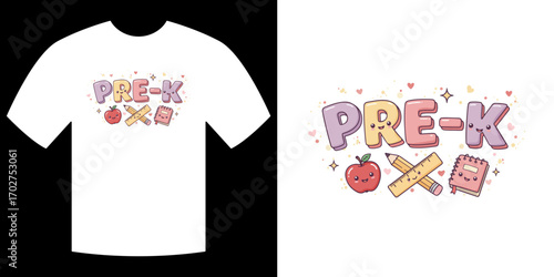 Pre-K Shirt Design: Captivating illustration perfect for kids' apparel, portraying a cheerful Pre-K design, inviting young learners into a world of fun.