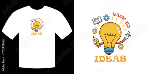 Creative Sparks: A whimsical design on a T-shirt showcases a cheerful lightbulb character, embodying innovative concepts and sparking inspiration. 