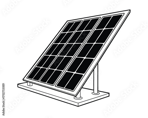 Illustration of a Solar Panel for Clean Energy Solutions and Sustainable Power Generation in Black and White Outline Style
