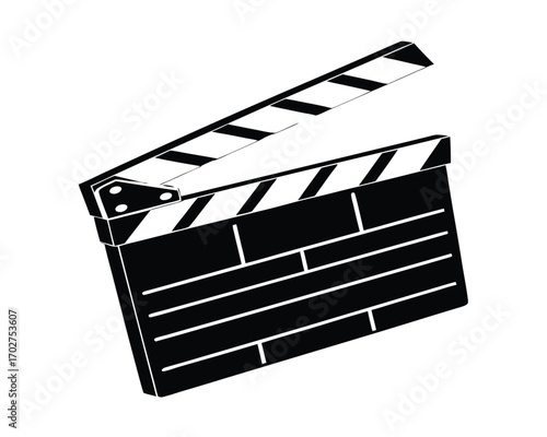 Open Movie Clapperboard Representing Film Production and the Entertainment Industry in Black and White Isolated