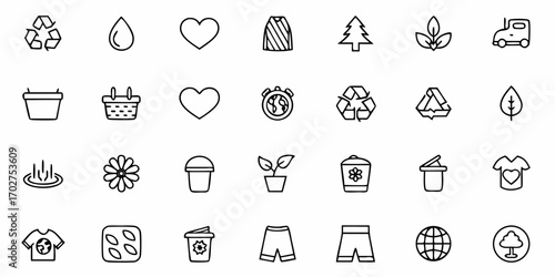 Diverse collection of eco-friendly icons symbolizing nature, recycling, and sustainability for modern green initiatives and environmental awareness campaigns