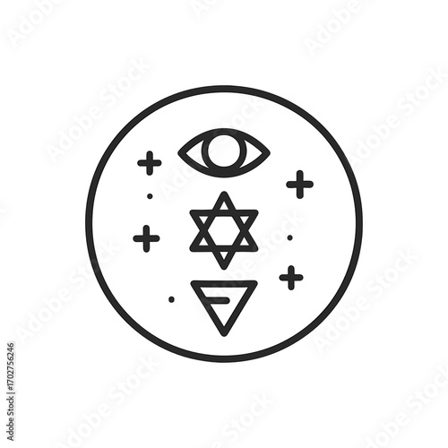 Esoteric Eye and Alchemy Symbols Shape-Based Outline Icon, Monochrome, Transparent Background
