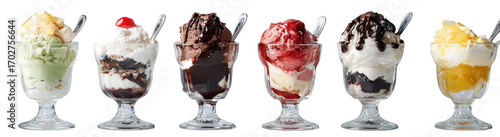 Assorted ice cream sundaes in glass dishes (1)