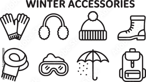 A Collection of Winter Accessories Perfect for Cold Weather Outdoor Activities and Snowy Conditions This Set Includes Essential Gear for Staying Warm and Protected