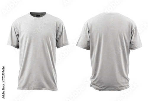 Light gray, blank men's t-shirt, front and back views