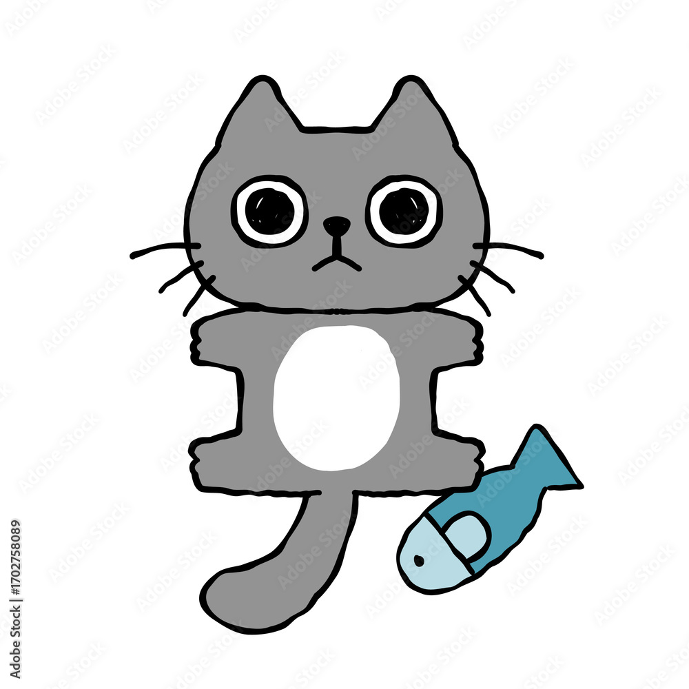 Obraz premium Gray cute cat doodle