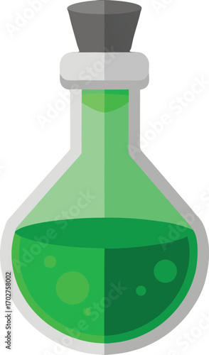 laboratory flask with green liquid