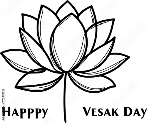 Lotus flower line art style, vesak day vector
