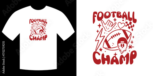 Football Champ Tee Design: A vibrant and eye-catching design for a football champion tee, showcasing the winning spirit of the game. This t-shirt illustration embodies passion and unity.
