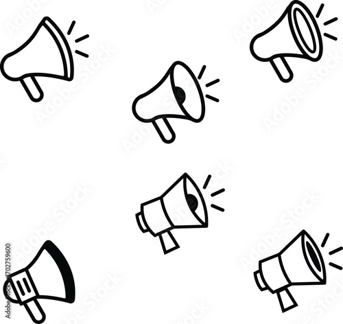 Set of hand drawn megaphone icons announcing ideas and messages
