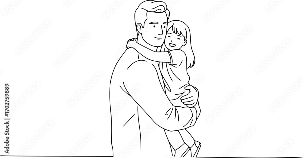 Fototapeta premium Fathers day line art vector illustration, father and daughter line art style illustration 