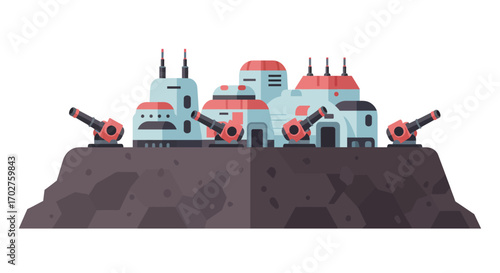 Futuristic Coastal Defense Base Illustration.