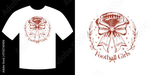 Football Girls T-shirt: A unique and artistic illustration of a football combined with a beautiful bow, symbolizing empowerment in the world of sports.