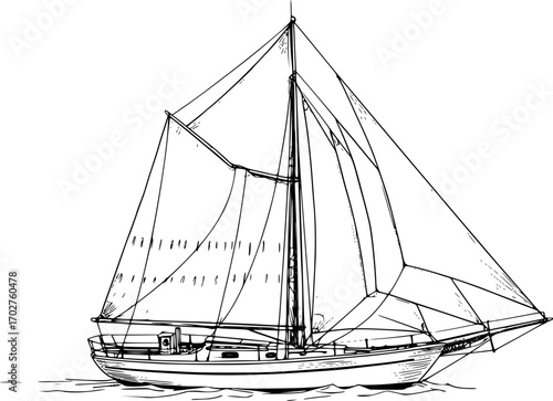 Sail boat line art vector illustration
