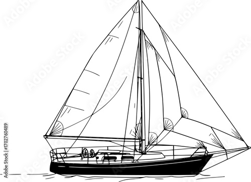 Sail boat line art vector illustration

