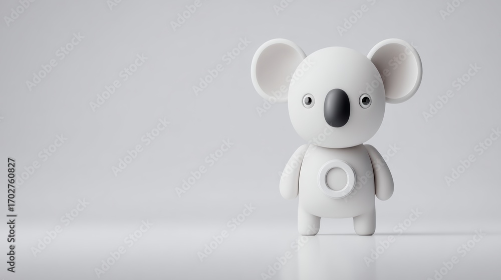 Fototapeta premium 3D render of stylized minimalist anthropomorphic koala model on light abstract background
