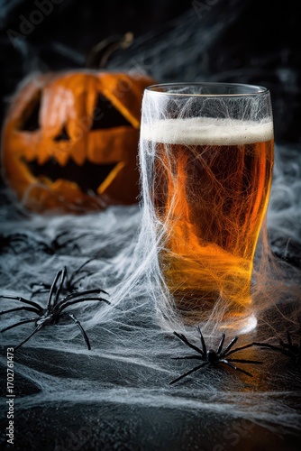 Halloween party with pumpkin and spooky drink