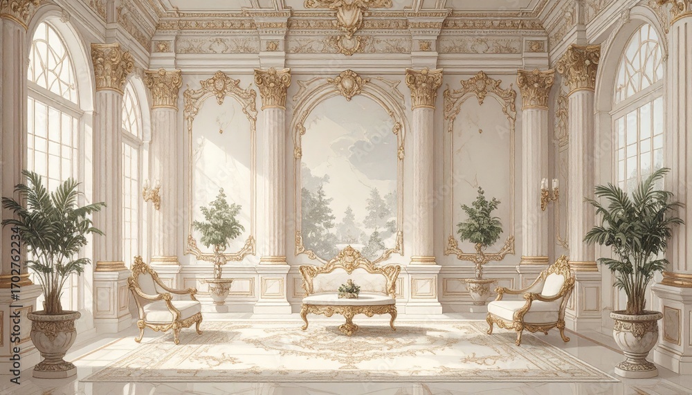 Obraz premium Elegant Interior Design with Ornate Details and Natural Light