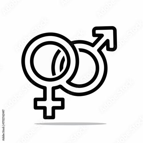 Interlocking symbols representing male and female genders, a simple representation of gender