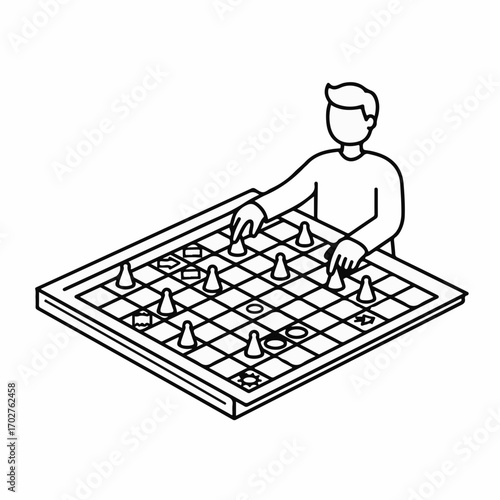 Focused person contemplating strategy while playing a board game