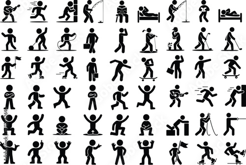 Stick Figure Man Icon Silhouette Set Minimal Human Stick Figures Vector Silhouette Collection