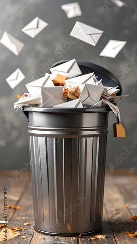 Trash can overflowing with mail