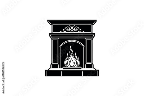 a classic fireplace design with intricate details and warm glow silhouette