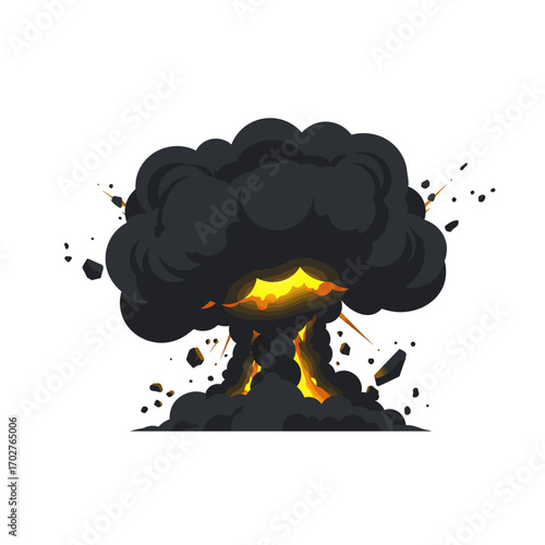 Massive Dark Smoke Explosion Illustration.