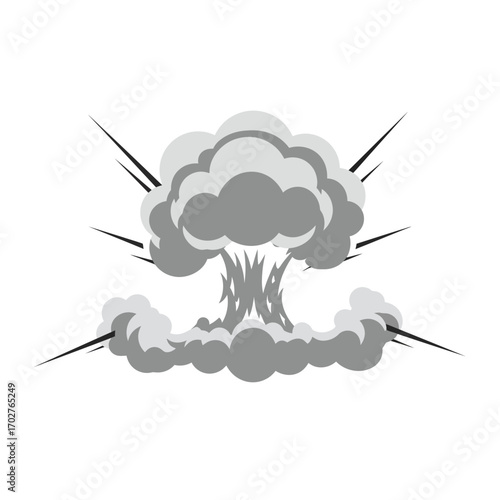 Grey Scale Atomic Bomb Explosion Illustration.