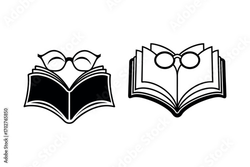 books with glasses open pages silhouette