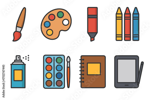 Art and design outline icons set – sketch, tools, creative symbols for artists