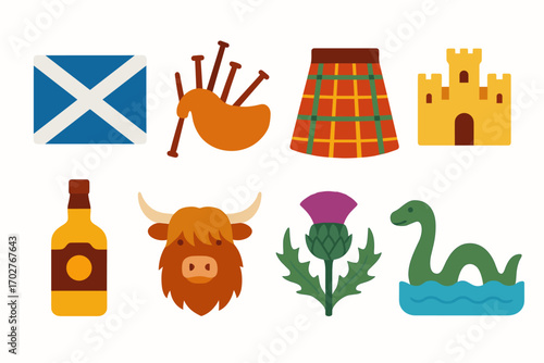 Wallpaper Mural Scotland culture icons set - filled, outline, traditional and heritage symbols Torontodigital.ca