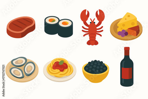 Food and dining flat icons set – culinary, gastronomy, kitchen essentials