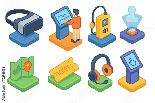 Virtual and augmented reality isometric icons set – 3d, digital, tech concepts