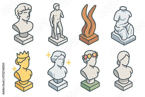 Classical sculpture icons set in flat style – art, museum, historical symbols