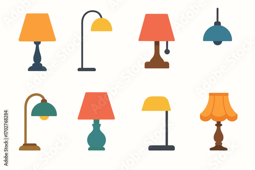 Home lighting silhouette icons set – solid, flat, lamp and light fixtures symbols