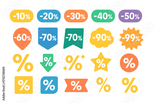 Discount and sale silhouette icons set – percentage, promo, deal symbols