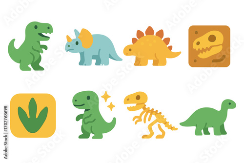 Dinosaur silhouette icons set – fossil, prehistoric, flat style symbols