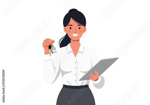 Real Estate Agent Holding Keys and Documents.