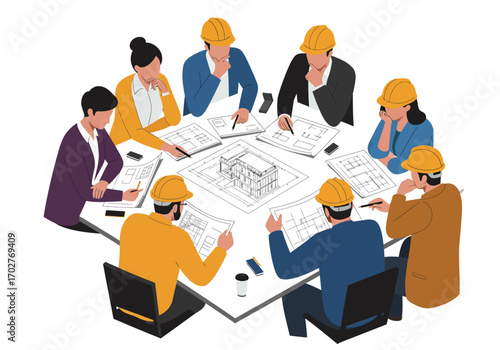 Team of Architects Reviewing Building Plans.