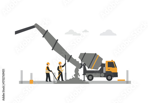 Construction Workers Pouring Concrete.